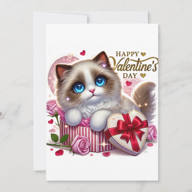 Cute Valentine's Ragdoll Cat Flat Holiday Card  (Front)