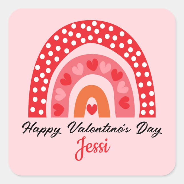 Cute Valentines Rainbow Personalised Square Sticke Sticker (Front)