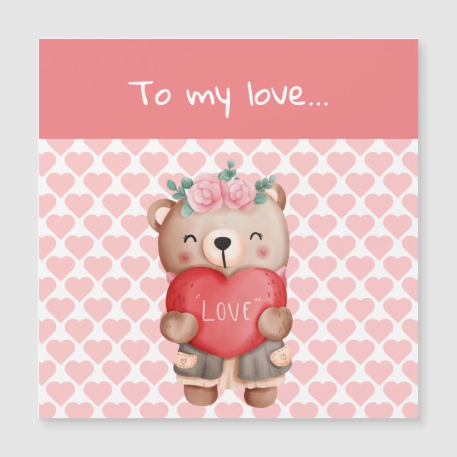 Cute Valentine's teddy bear sending love heart (Front)