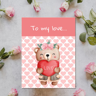 Cute Valentine's teddy bear sending love heart Postcard