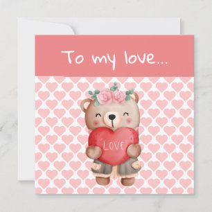 Cute Valentine's teddy bear sending love heart Thank You Card