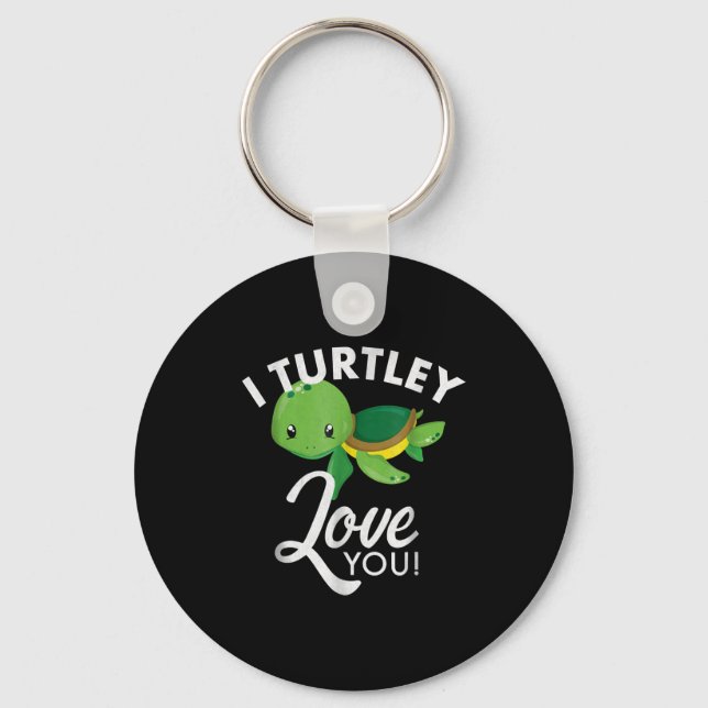 Cute Valentines Turtle I Turtley Love You Key Ring (Front)