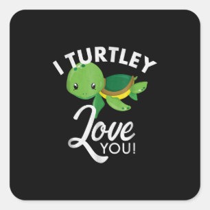 Cute Valentines Turtle I Turtley Love You Square Sticker