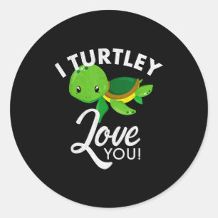 Cute Valentines Turtle I Turtley Love You Valentin Classic Round Sticker