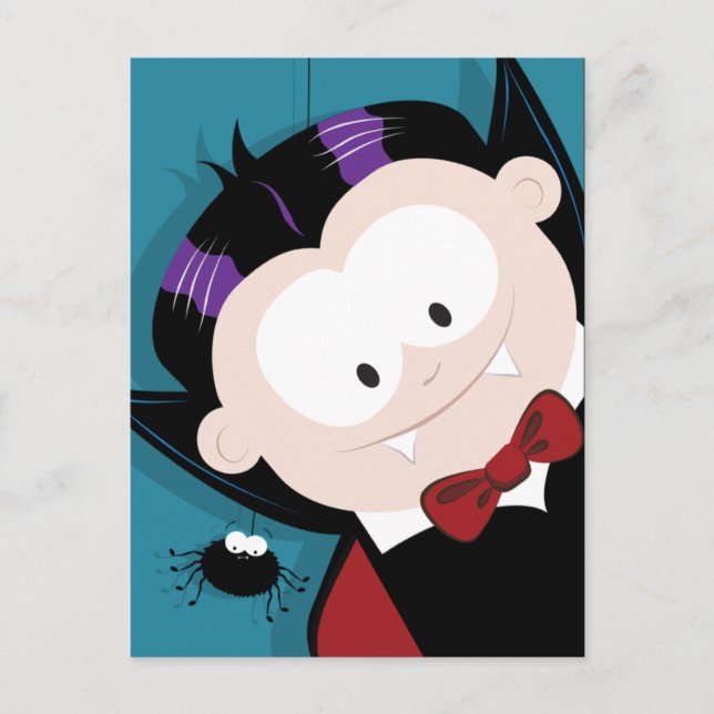 Cute Vampire and Spider Halloween Postcards (Front)