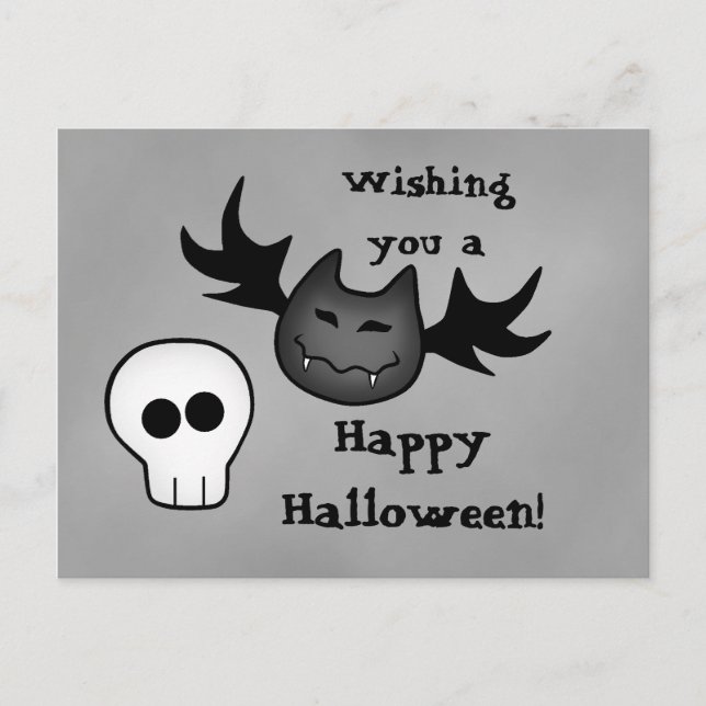 Cute vampire bat and skull Happy Halloween funny Postcard (Front)