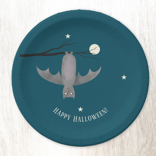 Cute Vampire Bat Halloween Paper Plate