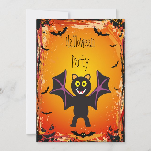 Cute Vampire Bat Halloween Party Invitation (Front)