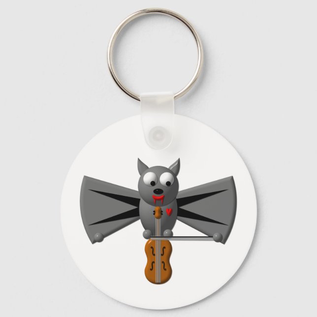 Cute vampire bat playing the violin key ring (Front)