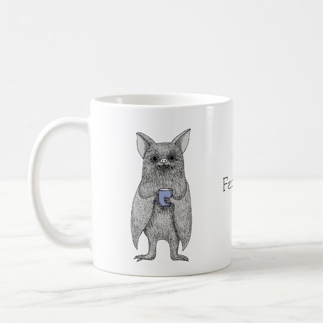Cute Vampire Bat with Coffee Funny custom name  Coffee Mug (Left)