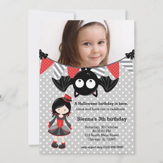Cute vampire birthday with a photo invitation (Front)