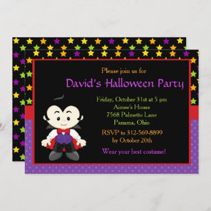 Cute Vampire Boy Halloween Costume Party Invitation