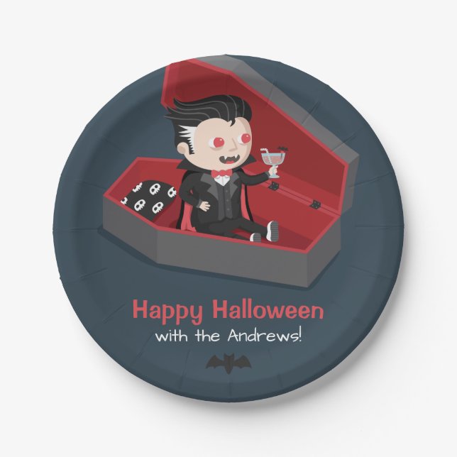 Cute Vampire Boy Halloween Party Supplies Paper Plate (Front)