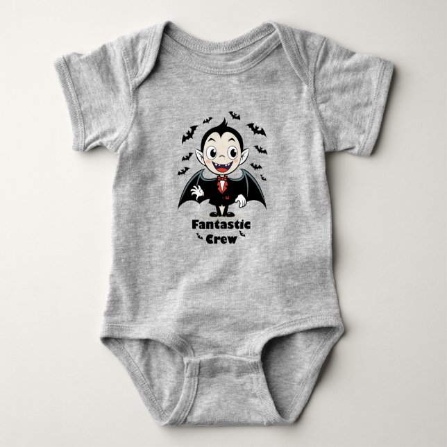 Cute Vampire Boy Halloween Vector Art Baby Bodysuit (Front)