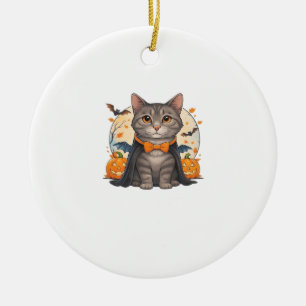 Cute Vampire Cat Halloween T-shirt Spooky Kitten Ceramic Ornament