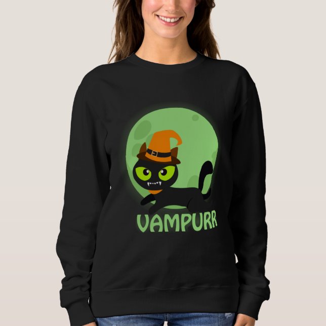 Cute Vampire Cat Halloween Vampurr Sweatshirt (Front)
