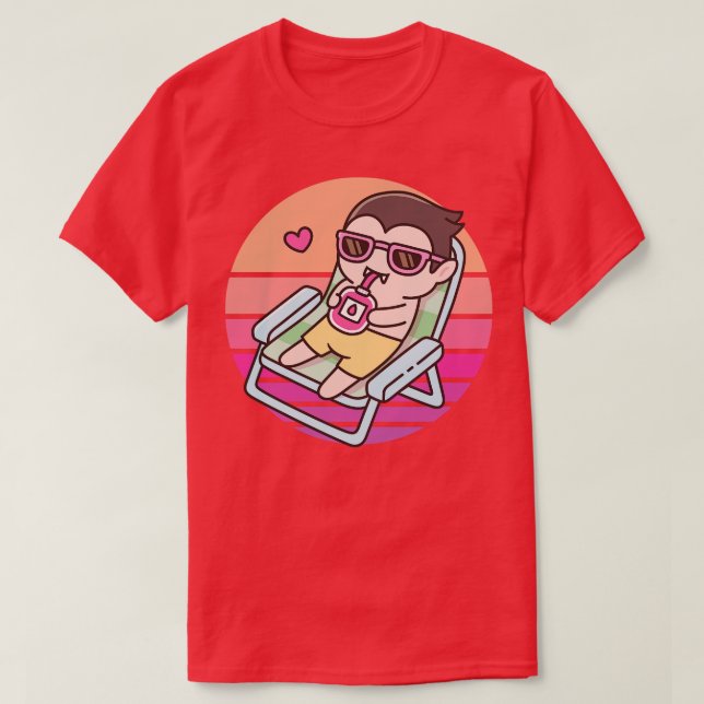 Cute Vampire g With Blood Pack Drink In Sunset T-Shirt (Design Front)