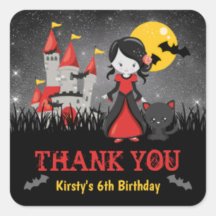 Cute Vampire Girl and Castle Halloween Square Sticker