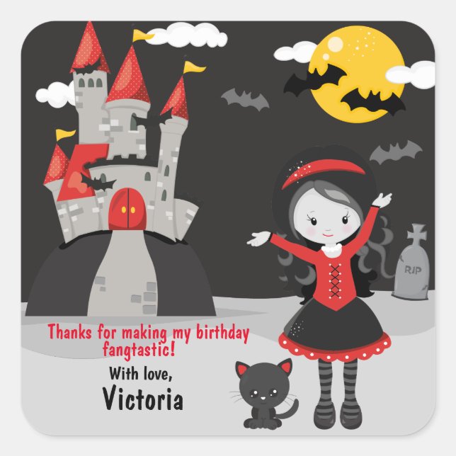 Cute Vampire Girl Halloween Kids Spooky Square Sticker (Front)