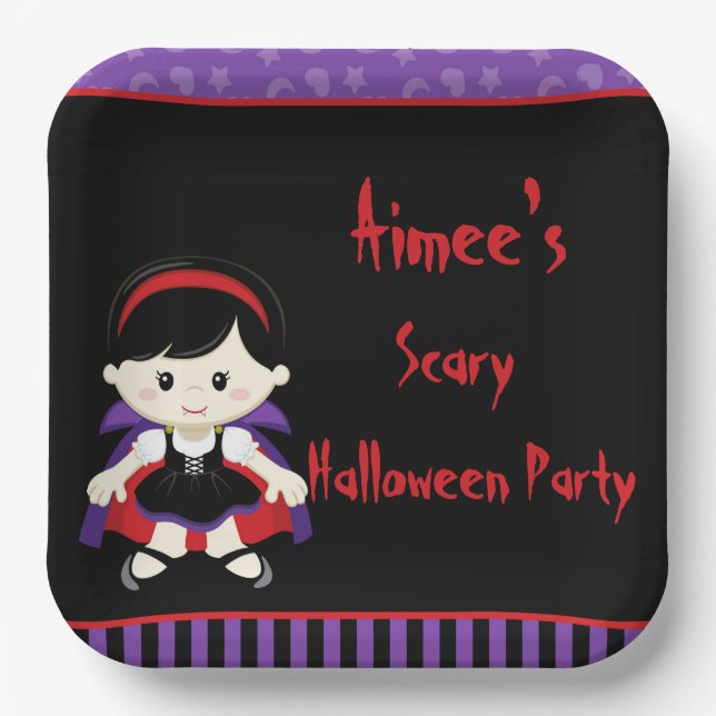 Cute Vampire Girl Halloween Party Paper Plate (Front)