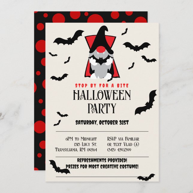 Cute Vampire Gnome Halloween Invitation (Front/Back)
