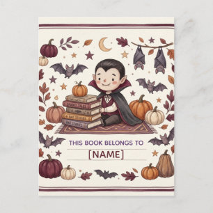 Cute Vampire Halloween Bookplate Personalised Kids Postcard