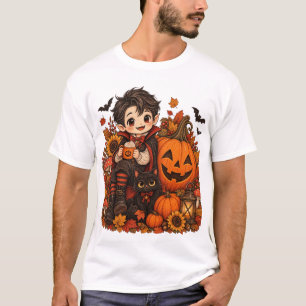 Cute Vampire Halloween Pumpkin Cat Spooky Autumn T-Shirt