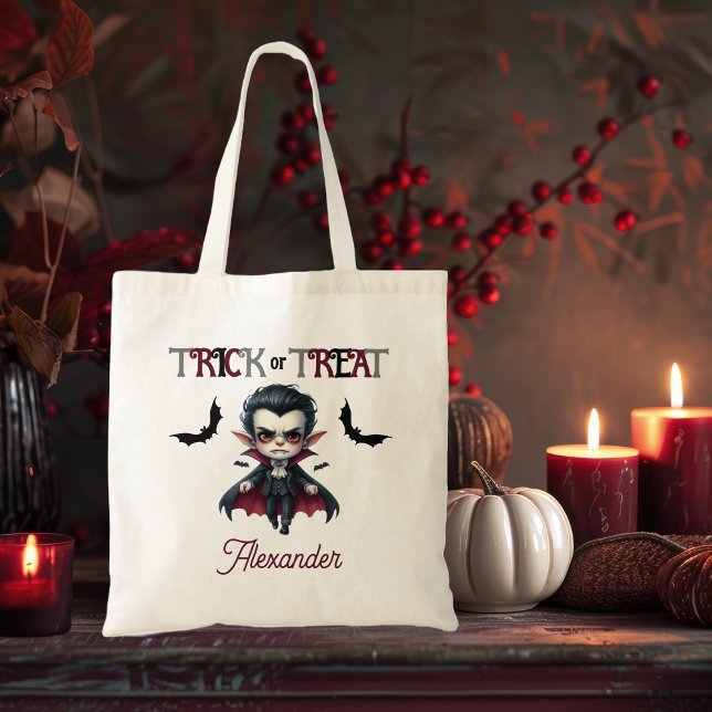 Cute Vampire Kid Trick or Treat Halloween Tote Bag (Cute Vampire Kid's Trick or Treat Halloween Tote Bag)