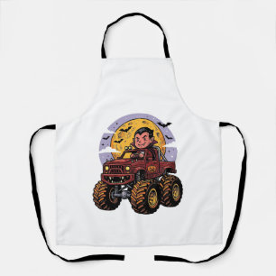 Cute Vampire Monster Truck Halloween Shirt Design_ Apron
