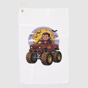 Cute Vampire Monster Truck Halloween Shirt Design_ Golf Towel