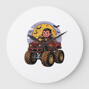 Cute Vampire Monster Truck Halloween Shirt Design_ Large Clock