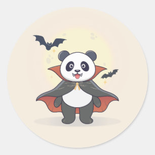 Cute Vampire Panda in Cape with Bats Classic Round Sticker