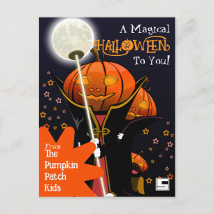 Cute Vampire Pumpkin Kids Halloween Design Postcard