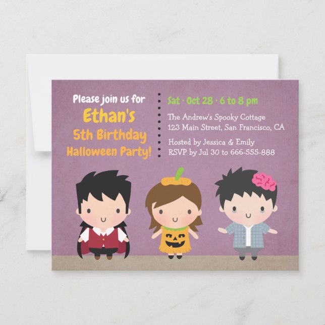 Cute Vampire Pumpkin Zombie Kids Halloween Party Invitation (Front)
