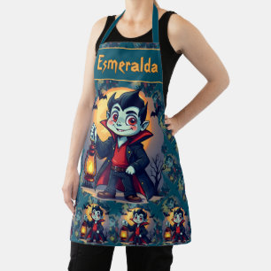 Cute Vampire with Lantern Kawaii Halloween Apron