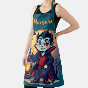 Cute Vampire with Lantern Kawaii Halloween Apron