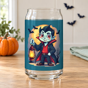 Cute Vampire with Lantern Kawaii Halloween Can Glass