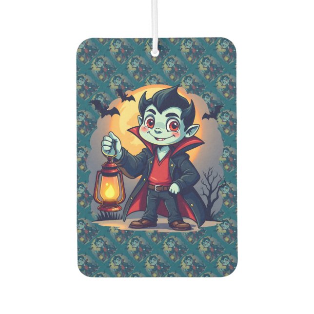 Cute Vampire with Lantern Kawaii Halloween Car Air Freshener (Front)