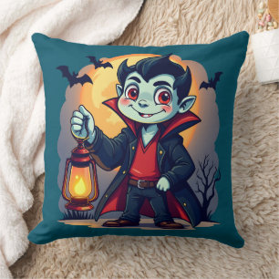 Cute Vampire with Lantern Kawaii Halloween Cushion
