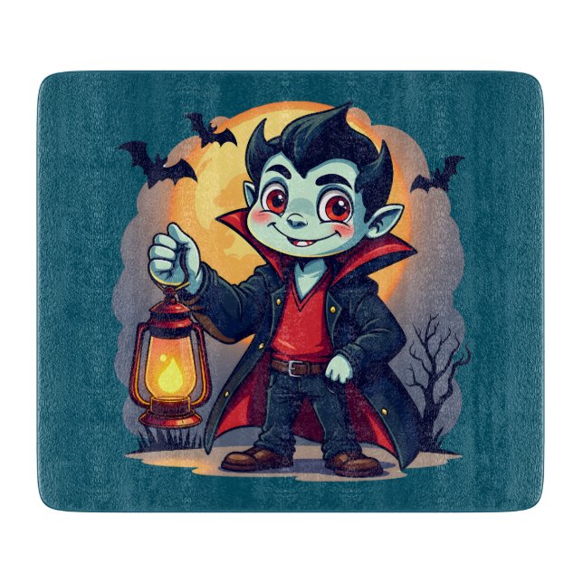 Cute Vampire with Lantern Kawaii Halloween Cutting Board (Front)