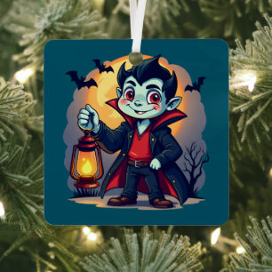 Cute Vampire with Lantern Kawaii Halloween Metal Tree Decoration