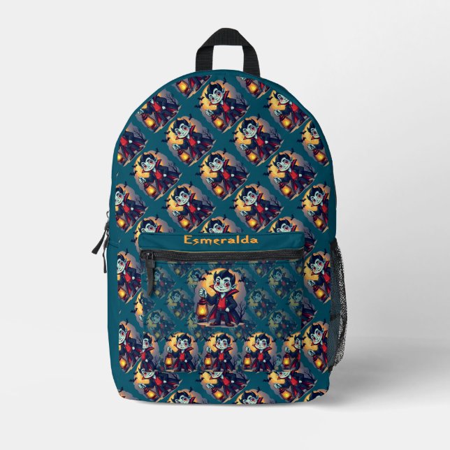 Cute Vampire with Lantern Kawaii Halloween Printed Backpack (Front)