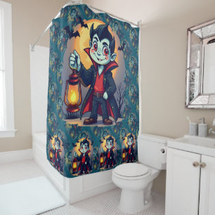 Cute Vampire with Lantern Kawaii Halloween Shower Curtain