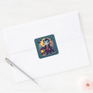 Cute Vampire with Lantern Kawaii Halloween Square Sticker