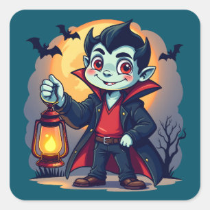 Cute Vampire with Lantern Kawaii Halloween Square Sticker