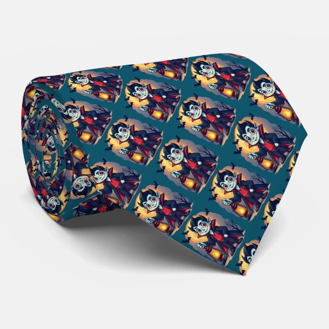 Cute Vampire with Lantern Kawaii Halloween Tie (Rolled)