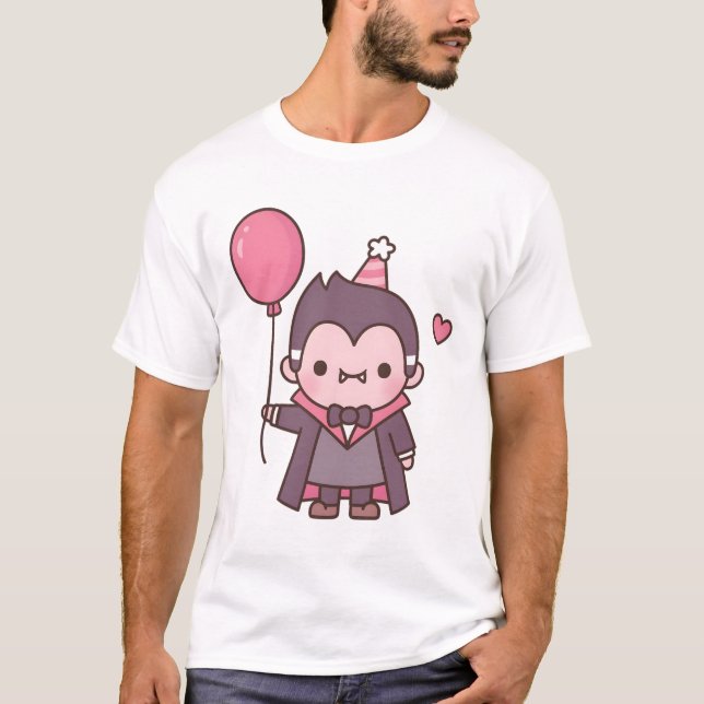 Cute Vampire With Red Balloon T-Shirt (Front)