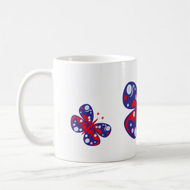 Cute vector blue butterfly coffee mug (Left)