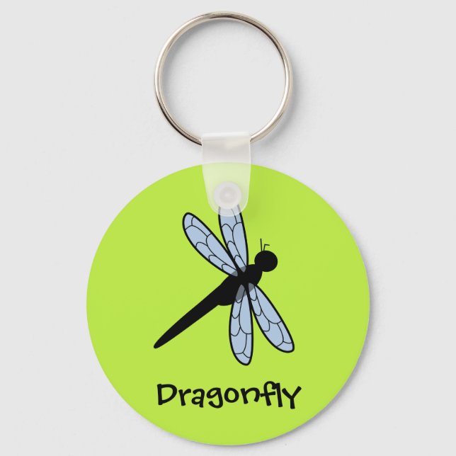 Cute Vector Dragonfly (Green Background) Key Ring (Front)