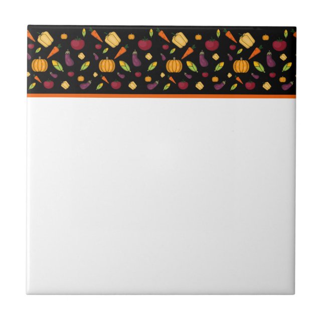 Cute vegetables black pattern  ceramic tile (Front)